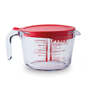 PYREX Πυράντοχη Γυάλινη Κανάτα Μετρητής 1L με Καπάκι (381550) Δοχεία φαγητού