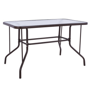 homemarkt HM5020.02 Τραπέζι Εξωτερικού Χώρου Μεταλλικό με Γυάλινη Επιφάνεια Adam Καφέ 110x60x71εκ (0602503)