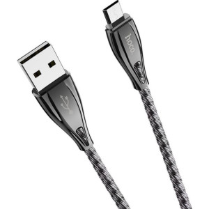 HOCO U56 METAL ARMOR ΜΕΤΑΛΛΙΚΟ ΚΑΛΩΔΙΟ MICRO USB ΦΟΡΤΙΣΗΣ & DATA 1.2m, ΓΚΡΙ – HC-U56MGR