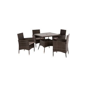 Homemarkt HM5695 Σετ Τραπεζαρίας Εξωτερικού Χώρου Καφέ RATTAN με γυάλινη επιφάνεια 5τμχ (0615196)