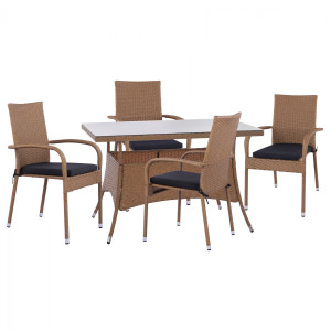 Homemarkt HM11711.32 Σετ Τραπεζαρίας Εξωτερικού Χώρου Καφέ RATTAN με γυάλινη επιφάνεια 5τμχ
