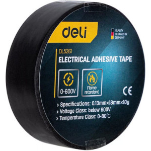 DELI μονωτική ταινία υψηλής αντοχής DL5261, 18mm x 9.15m, μαύρη